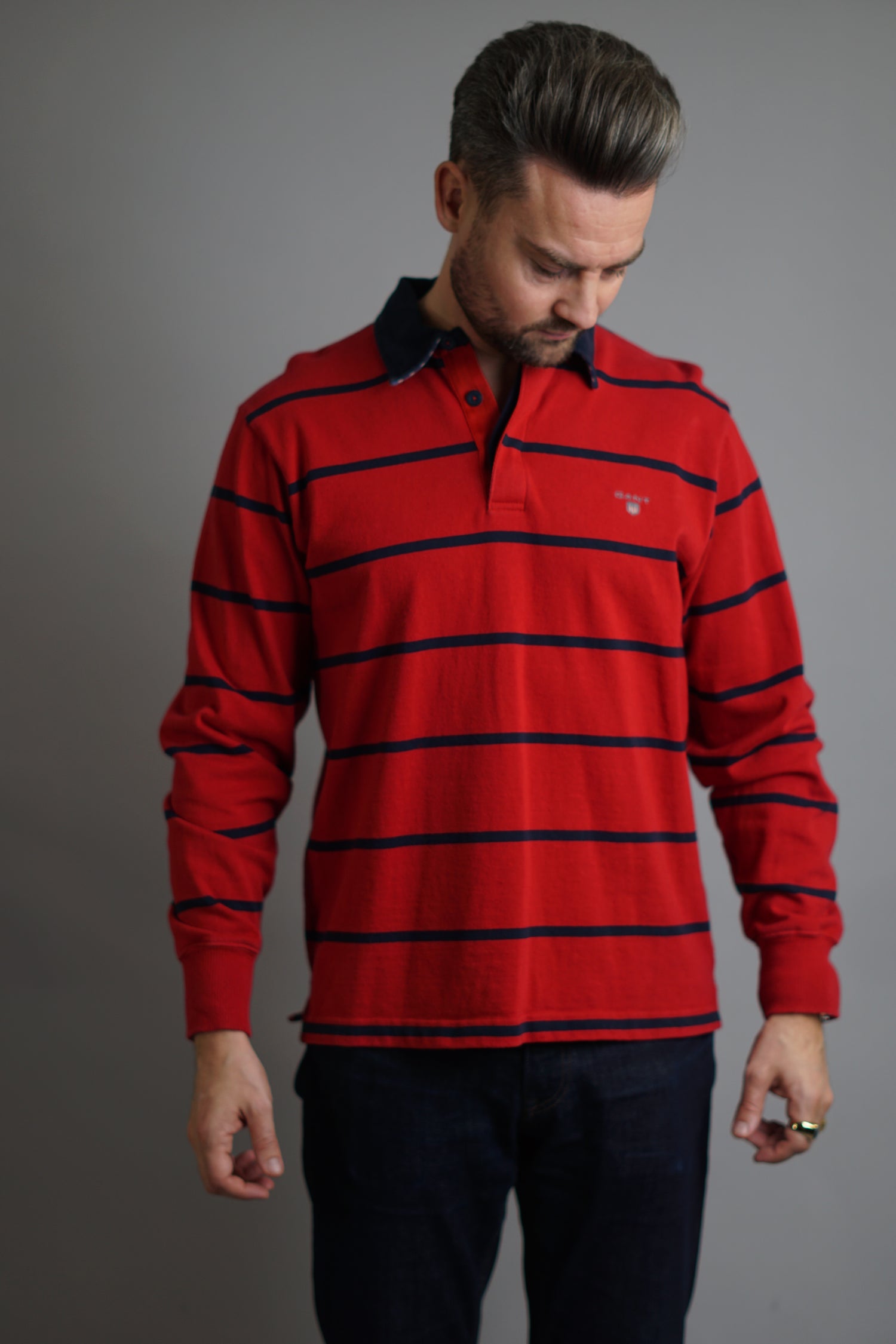 Gant Red Striped Long Sleeved Polo Shirt