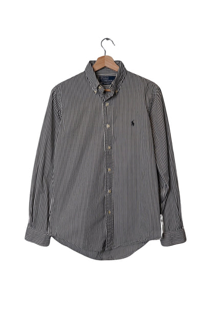 Polo Ralph Lauren Black and White Striped Custom Fit Cotton Button Down Shirt