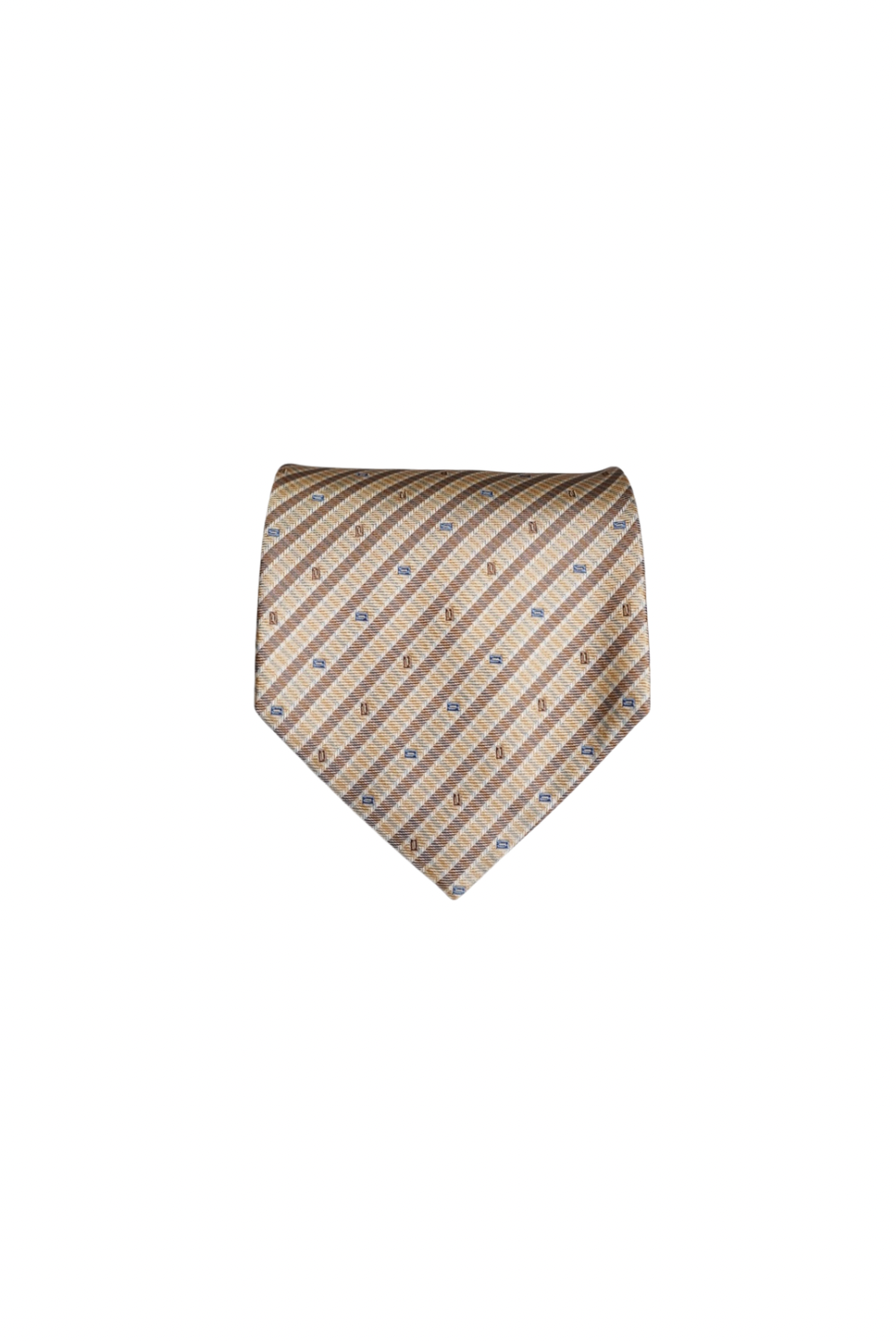 Claudio Foscari Yellow and Brown Striped and Checkered Silk Tie