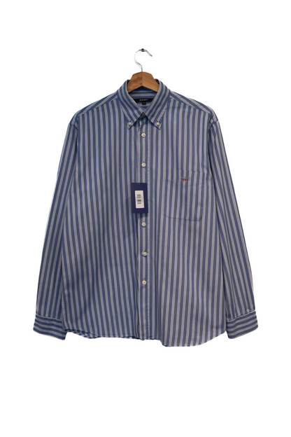 Gant Blue and White Striped Regular Fit Pinpoint Oxford Cotton Shirt