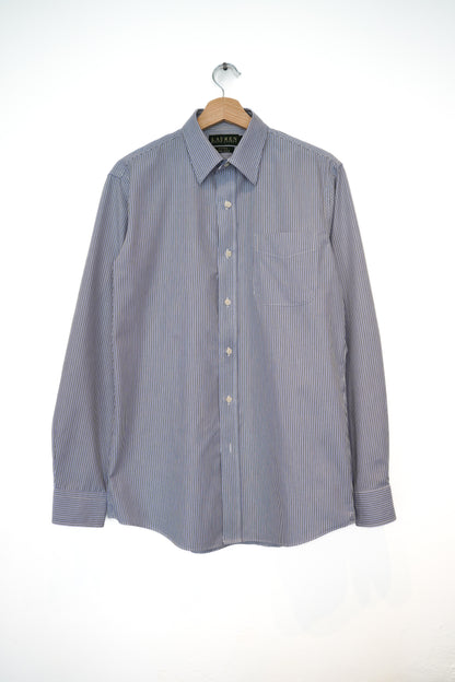 Ralph Lauren White, Blue and Brown Striped Fitted Non-Iron Cotton Shirt