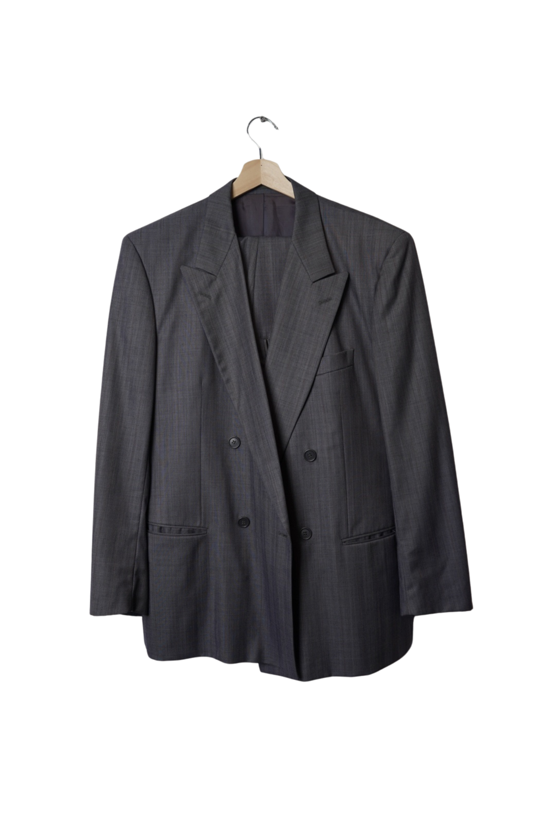 Hugo Boss Gray Pin-Striped Double-Breasted Virgin Wool Suit