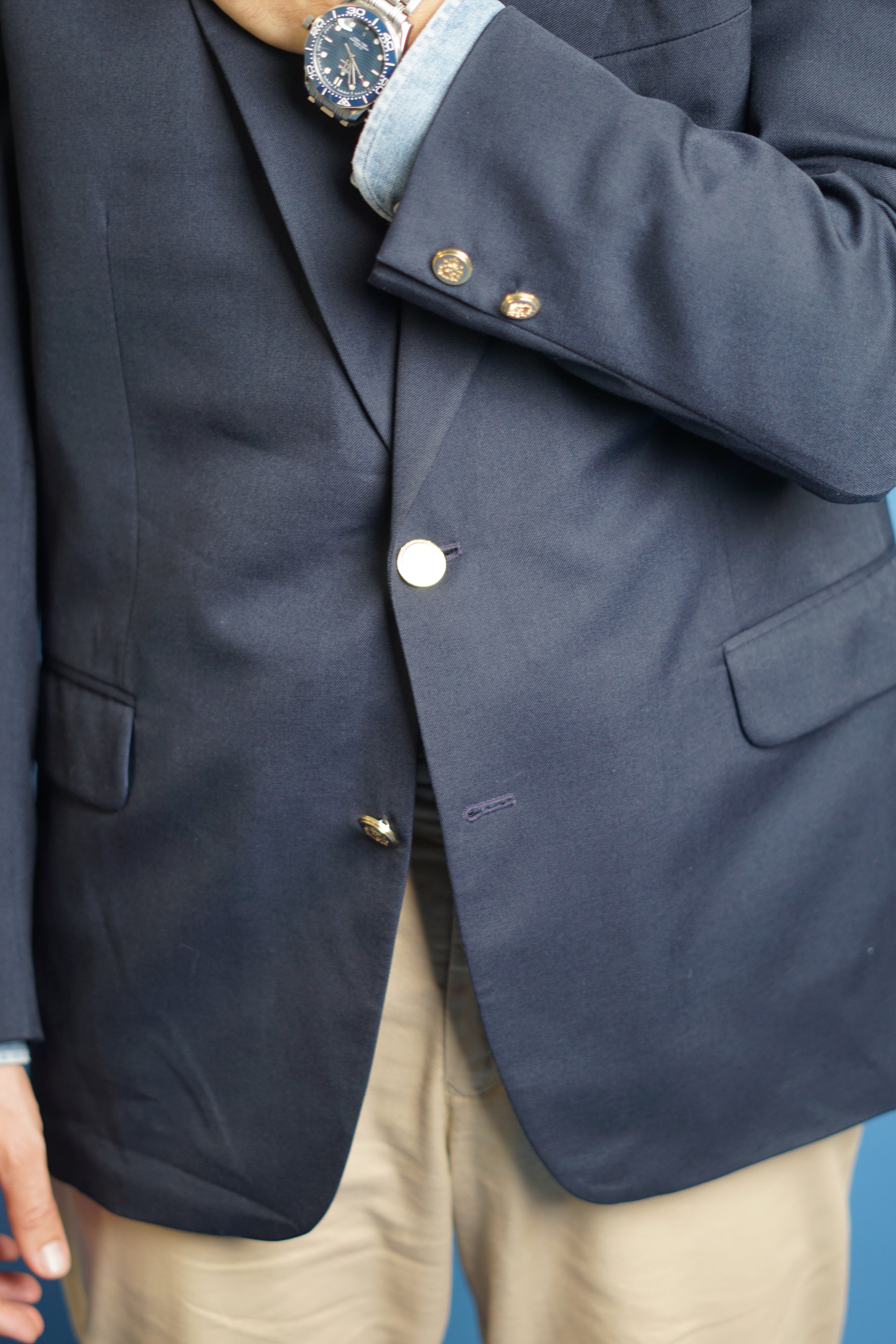 Navy Kingston Vintage Gold Button Wool Blazer