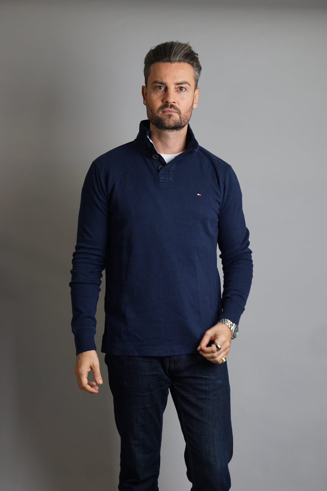 Tommy Hilfiger Darkblue Top-Button Cotton Knit