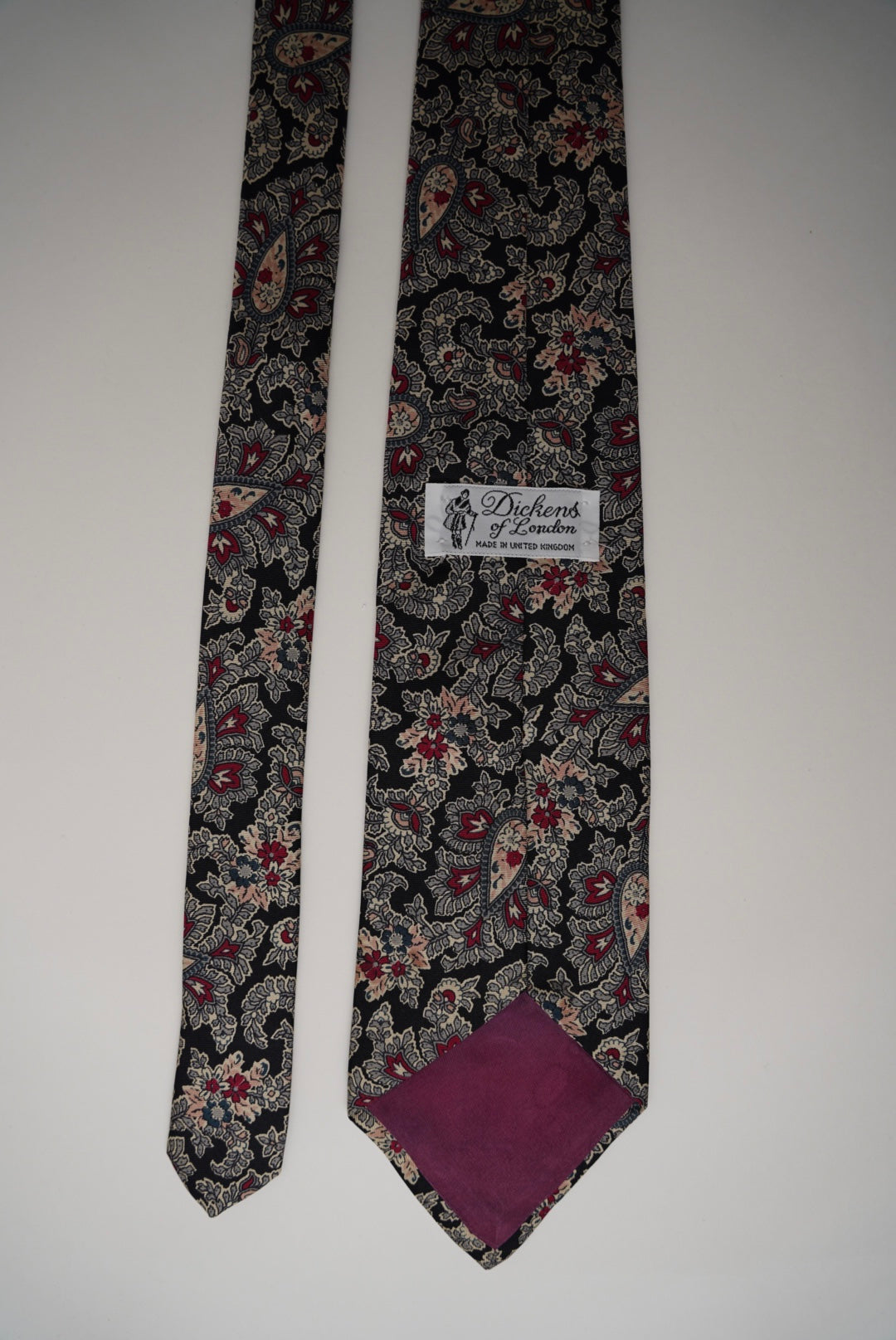 Dickens of London Black and Grey Flower Print Silk Tie