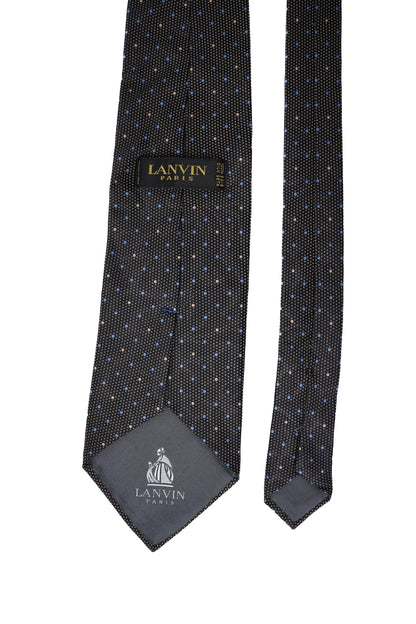 Lanvin Paris Dunkel gepunktete Seidenkrawatte