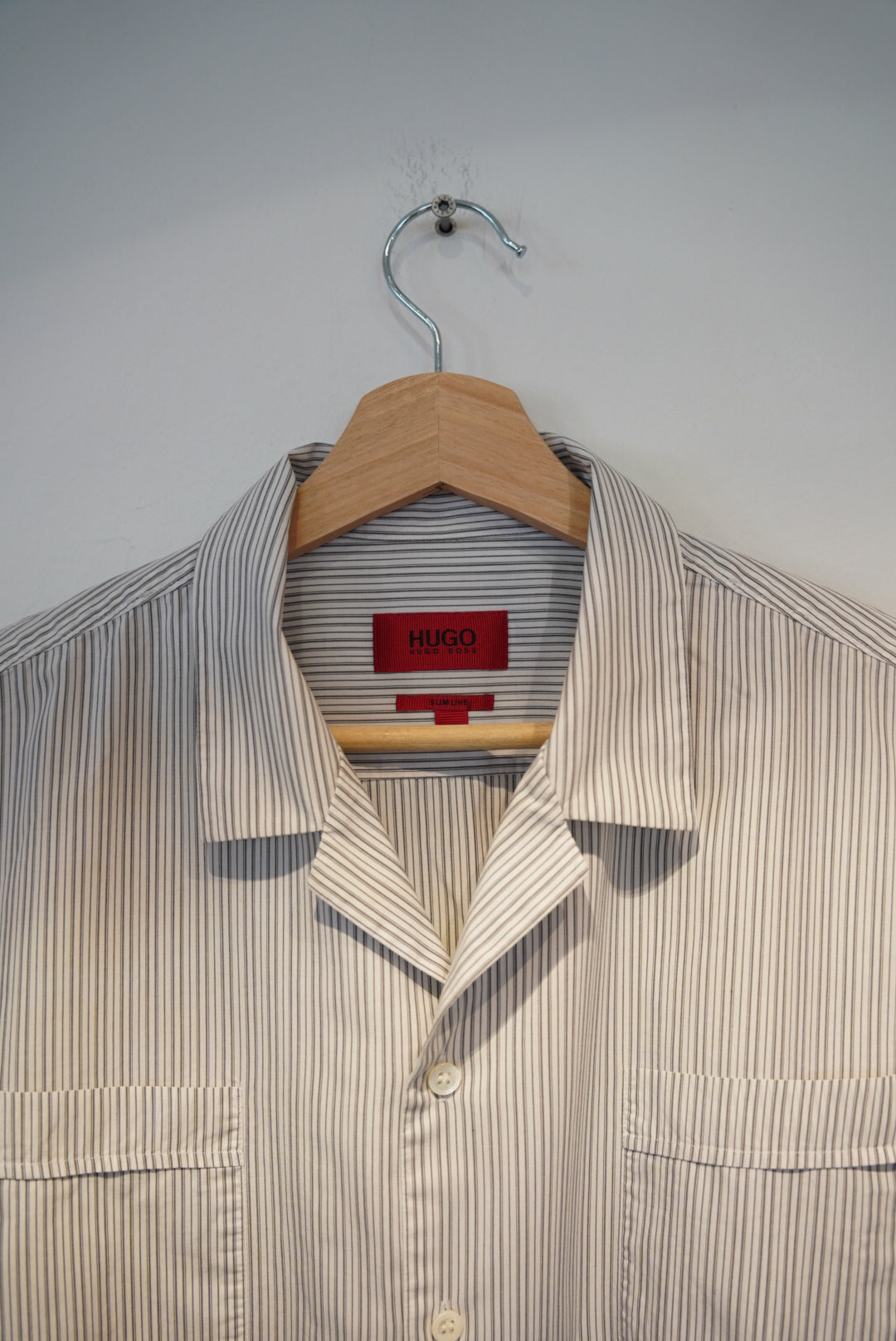 Hugo Boss White and Gray Striped Slim Line Cotton Shirt