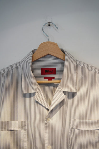 Hugo Boss White and Gray Striped Slim Line Cotton Shirt