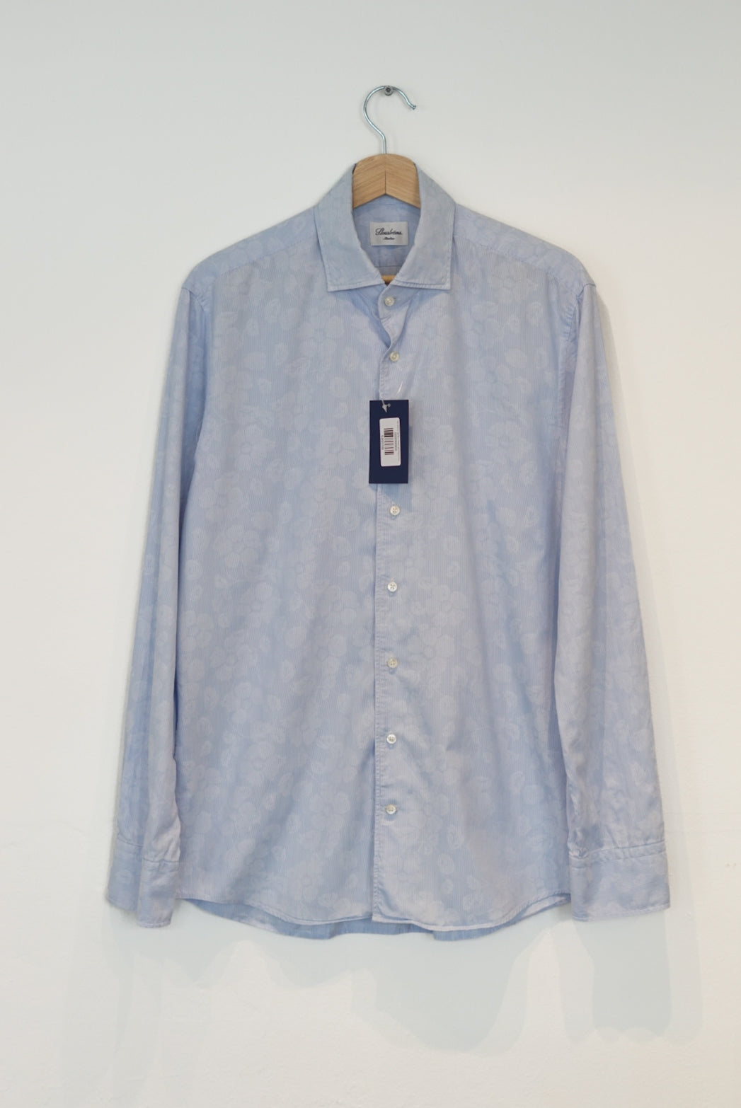 Stenströms Lightblue Striped and Flower Print Slimline Cotton Shirt