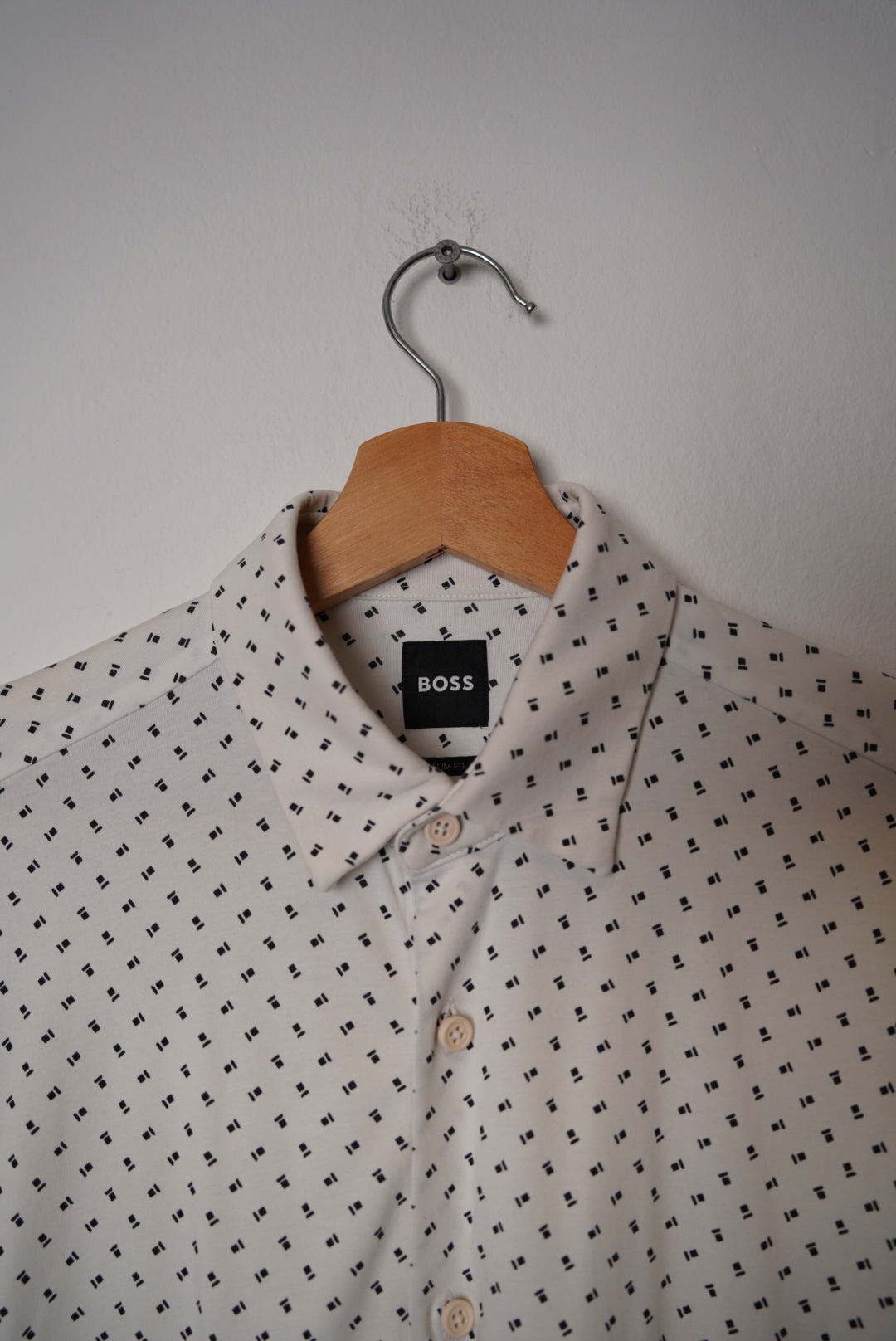 Hugo Boss White Slim Fit Black Dotted Cotton Shirt