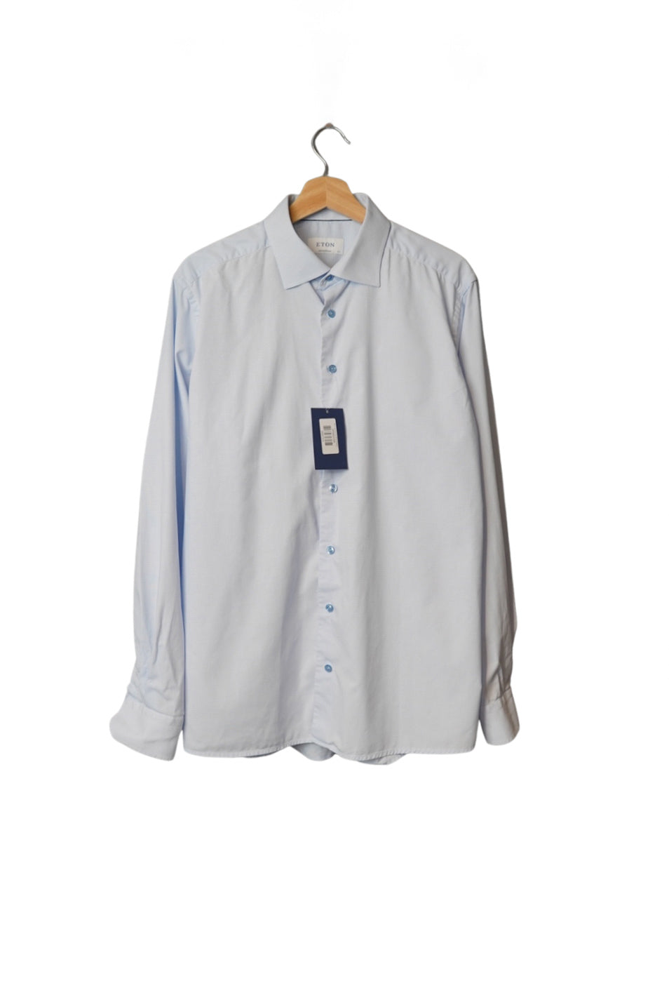 Eton Light Blue and White Checkered Contemporary Fit Cotton Business Shirt