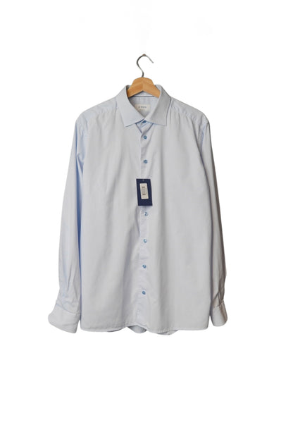 Eton Light Blue and White Checkered Contemporary Fit Cotton Business Shirt