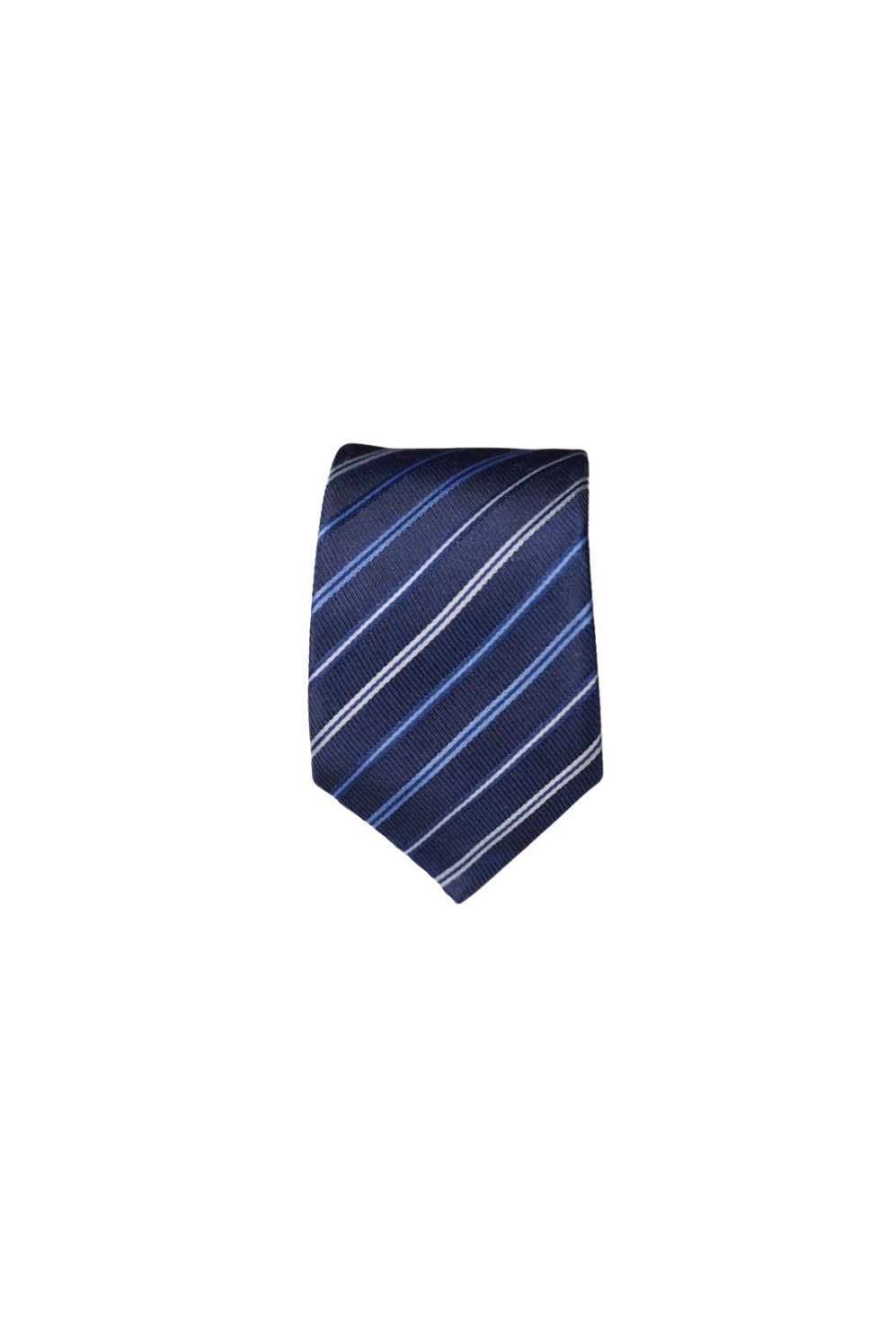 Hugo Boss Navy, Light Blue and Light Grey Striped Slim Silk Tie