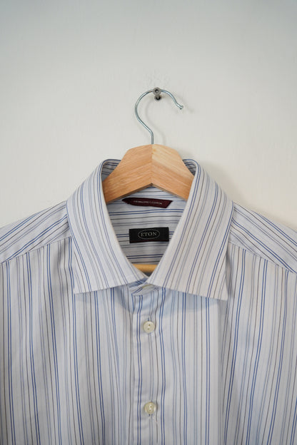 Eton White and Blue Striped Wiinkelfree Cotton Shirt