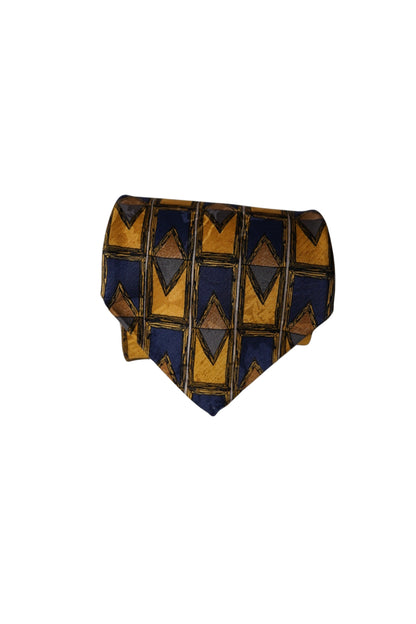 Carlo Ricci Vintage Yellow and Navy Silk Tie