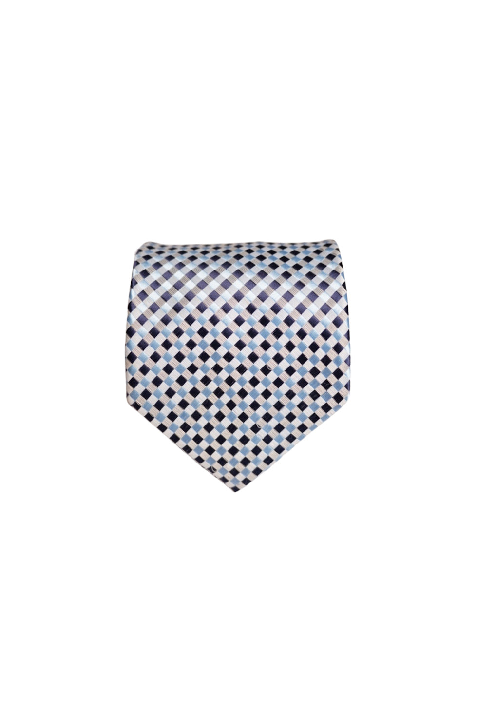 Ermenegildo Zegna Light Blue, Navy and White Checkered Silk Tie