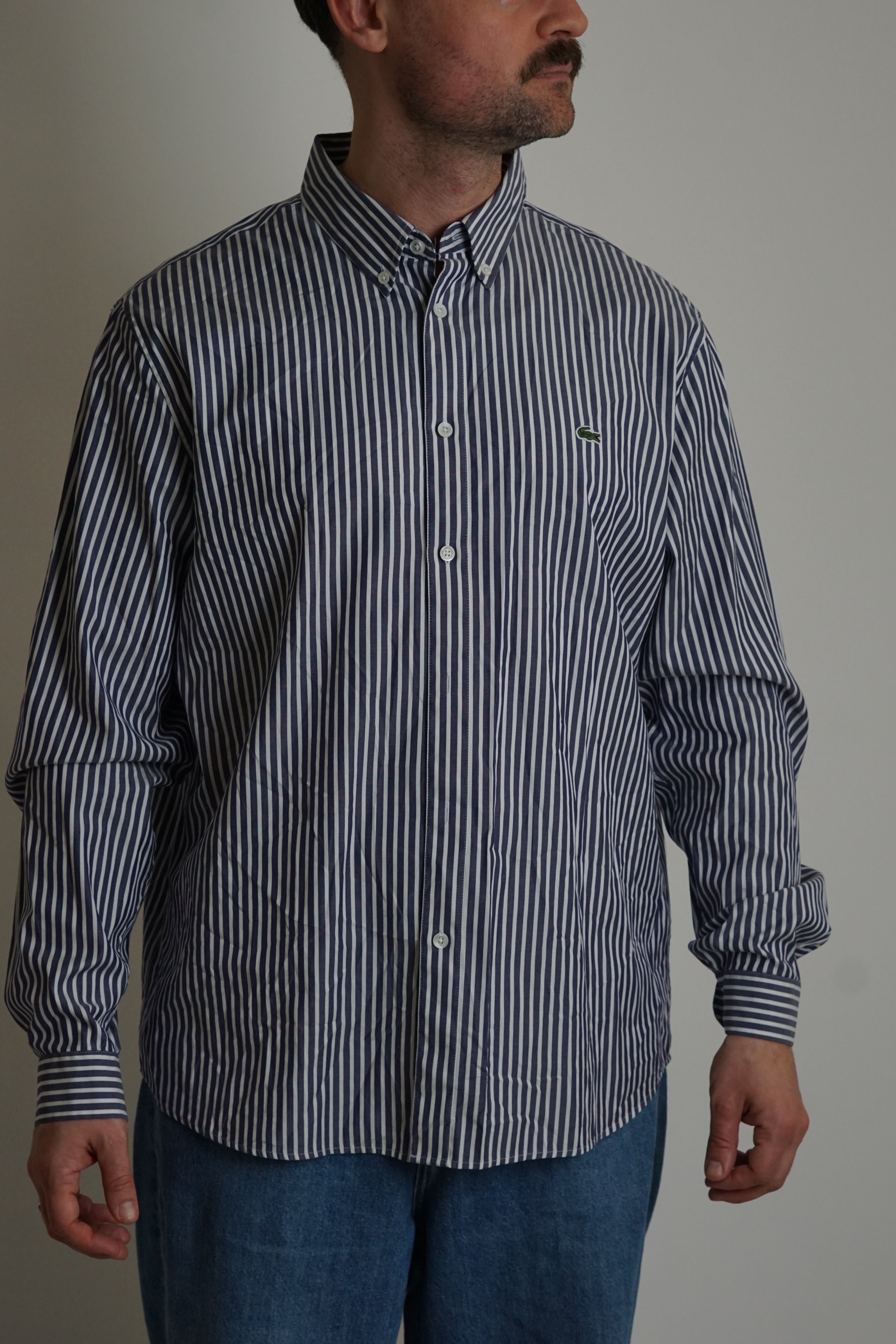 Lacoste Navy and White Striped Regular Fit Shirt