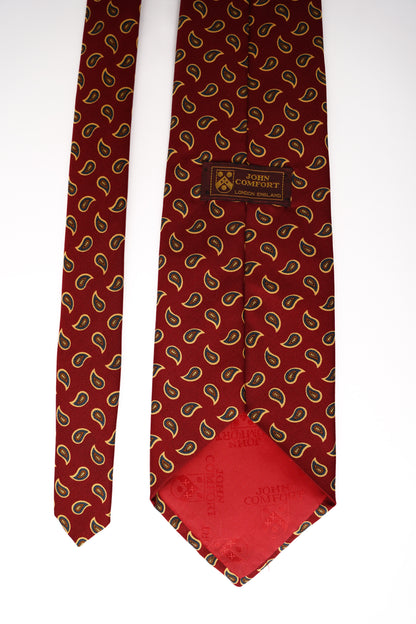 John Comfort Dunkelrote Vintage-Seidenkrawatte mit Paisleymuster