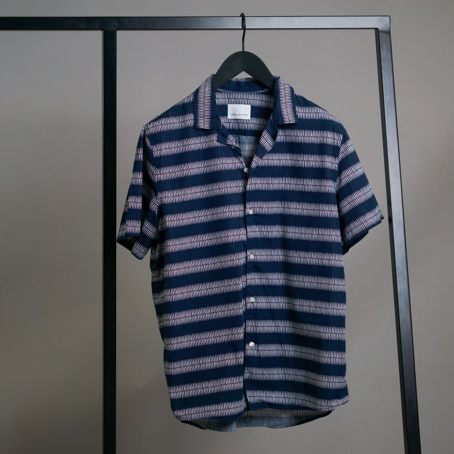 Samsøe Samsøe Navy and White Samo Striped Short Sleeved Shirt