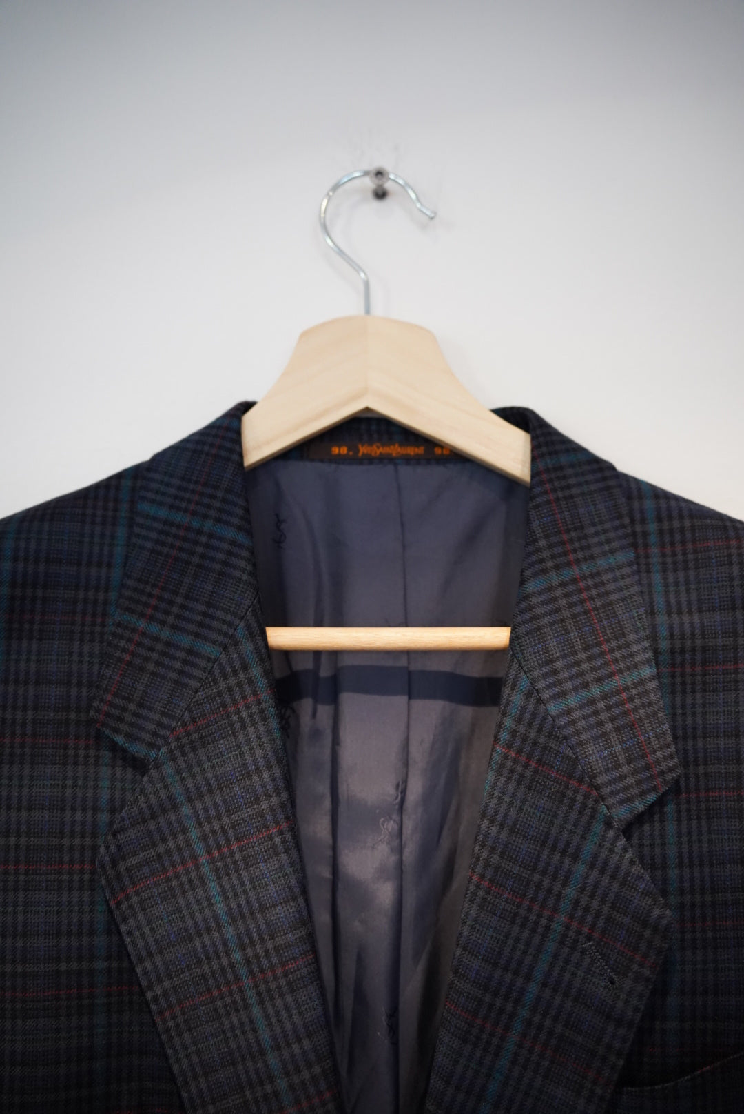 Yves Saint Laurent Navy Checkered Wool Blazer
