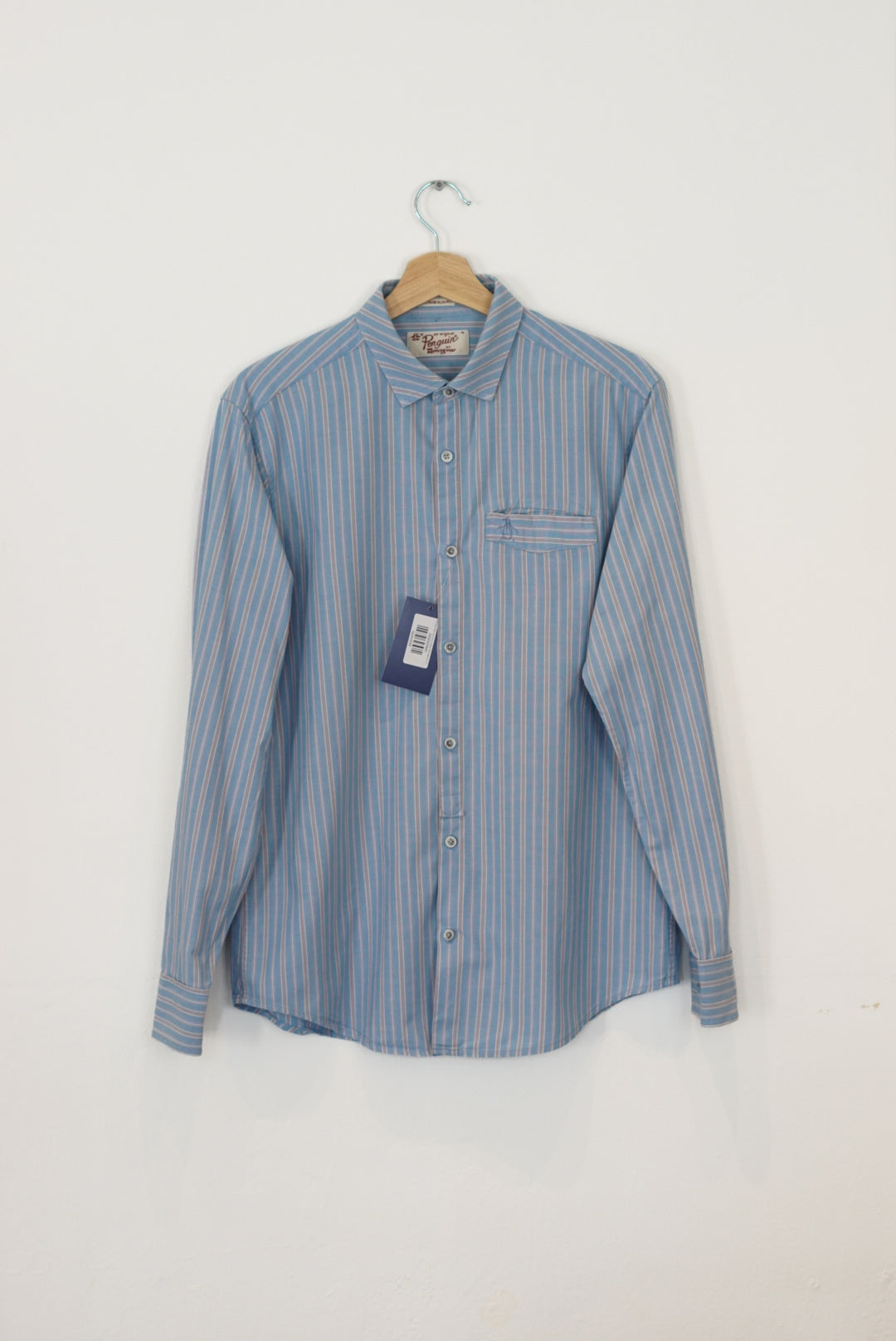 Pinguin Blue and Grey Striped Heritage Slim Fit Shirt