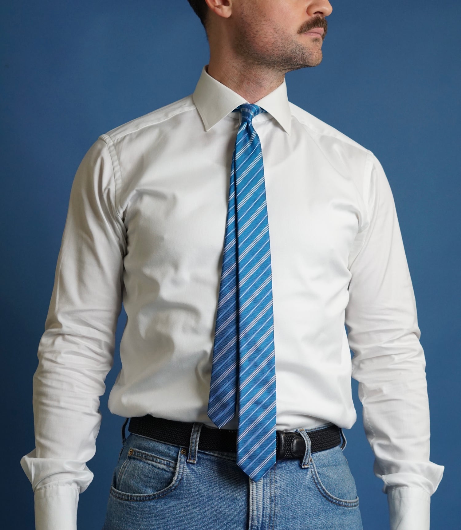 Hugo Boss Petroleum-Blue Striped Silk Tie