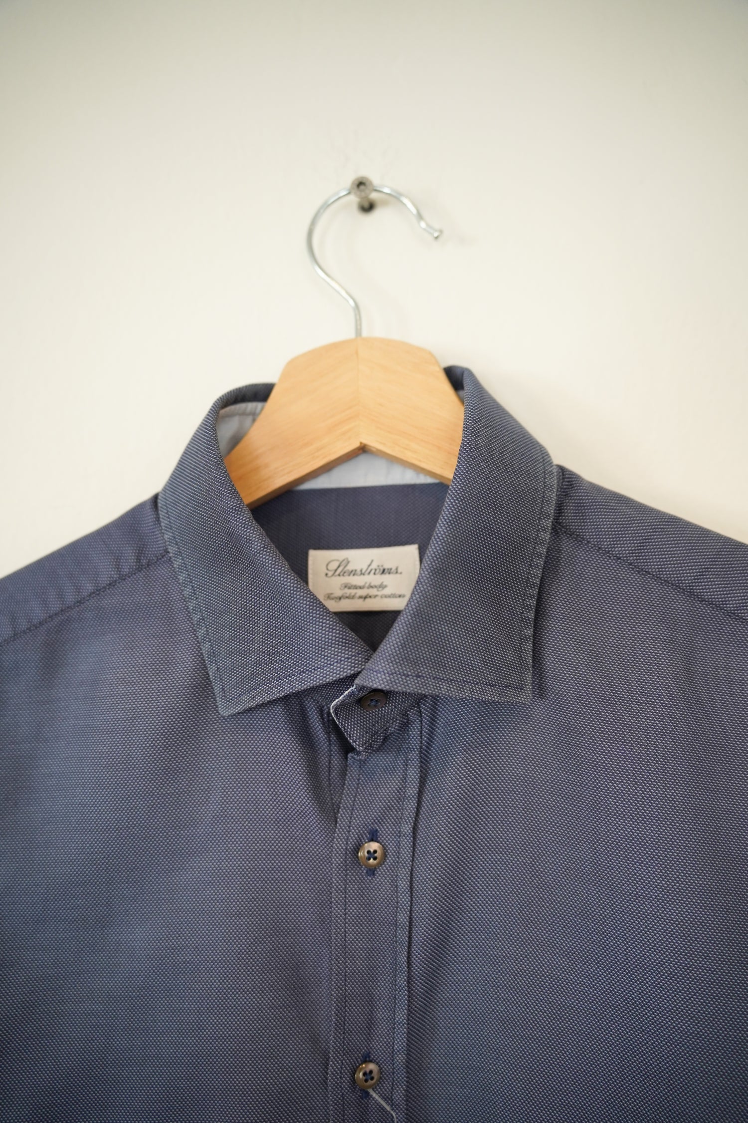 Stenströms Darkblue Dotted Fitted Body Twofold Super Cotton Shirt