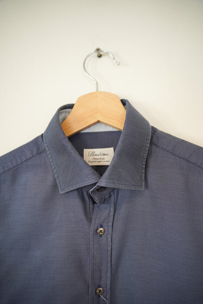 Stenströms Darkblue Dotted Fitted Body Twofold Super Cotton Shirt