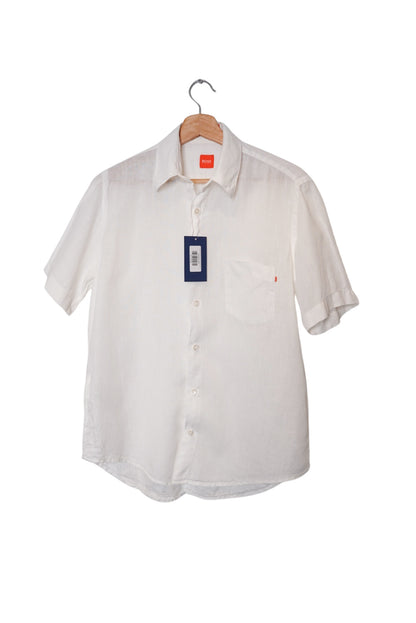 Hugo Boss White Linen Short Sleeved Shirt