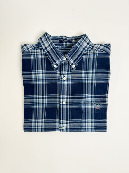 Gant Blue Telltail Indigo Madras Checkered Short Sleeved Shirt