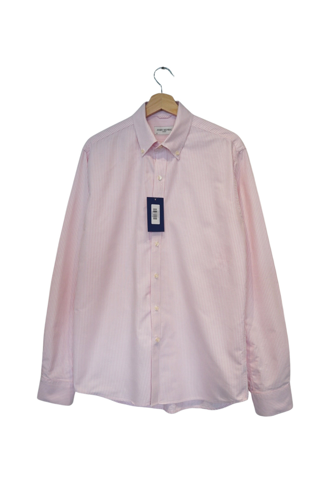 John Henric Pink and White Striped Easy Iron Cotton Oxford Shirt