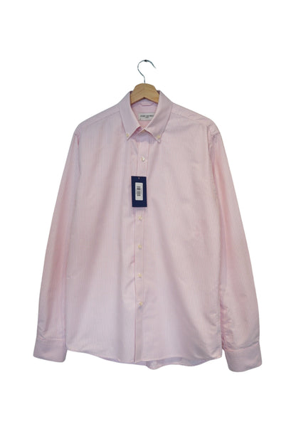 John Henric Pink and White Striped Easy Iron Cotton Oxford Shirt