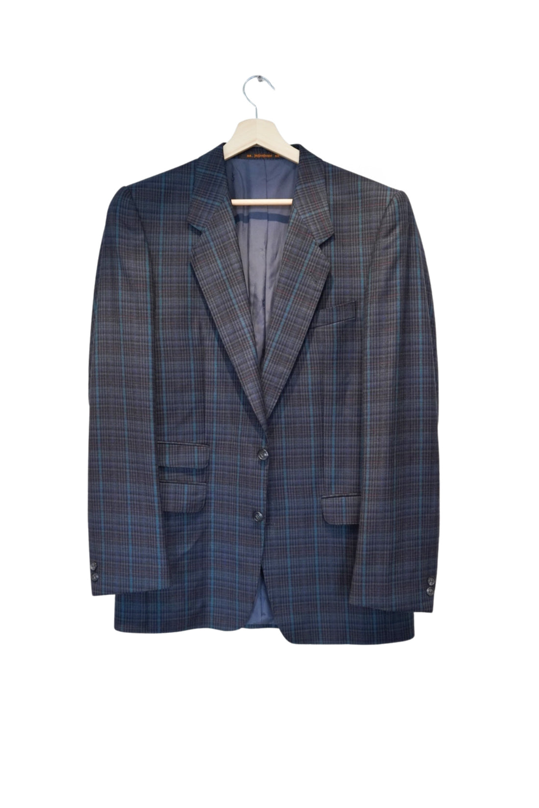 Yves Saint Laurent Navy Checkered Wool Blazer
