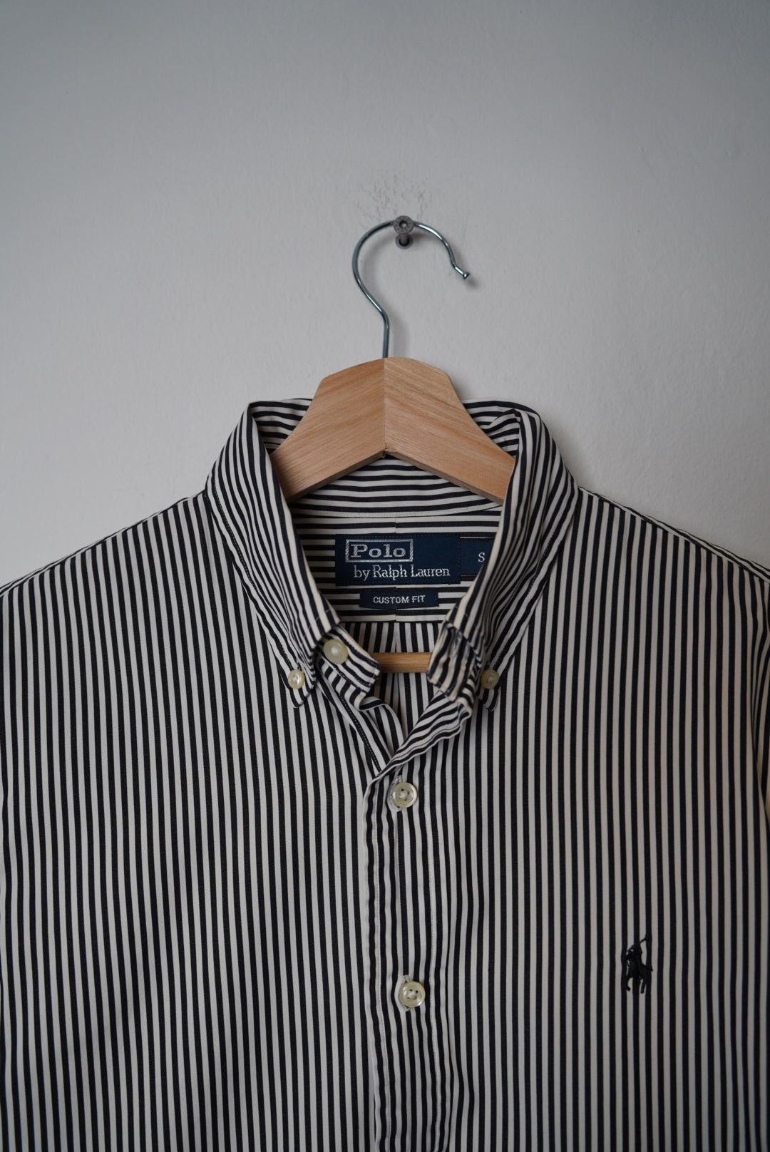 Polo Ralph Lauren Black and White Striped Custom Fit Cotton Button Down Shirt