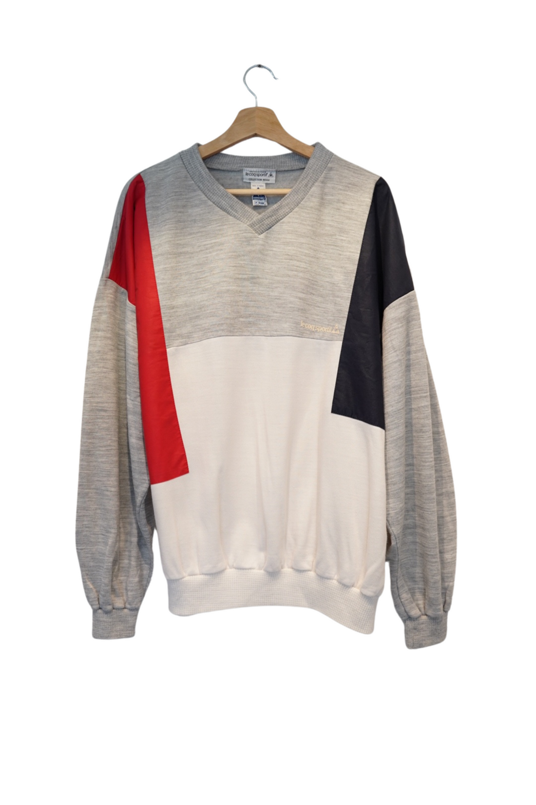 Le Coq Sportif Grey, White, Red and Navy Collection Noah V-Neck