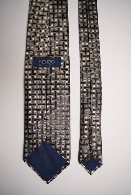 Kenzo Homme Grey and Navy Sqaure Dotted Silk Tie