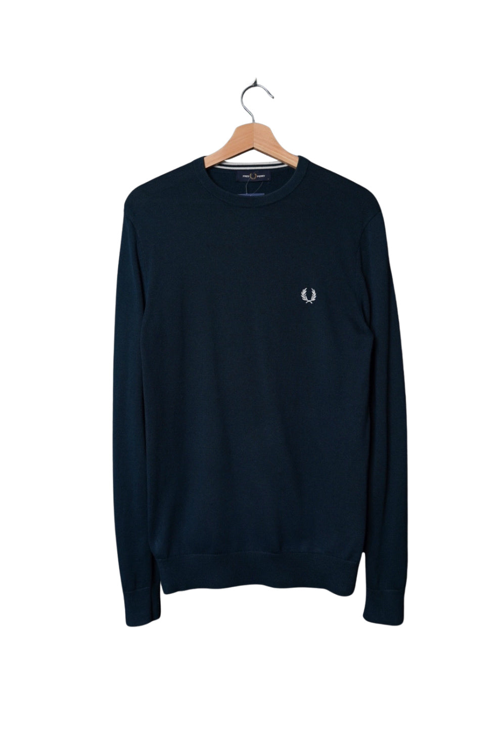 Fred Perry Blue Logo O-neck Wool and Cotton Knit