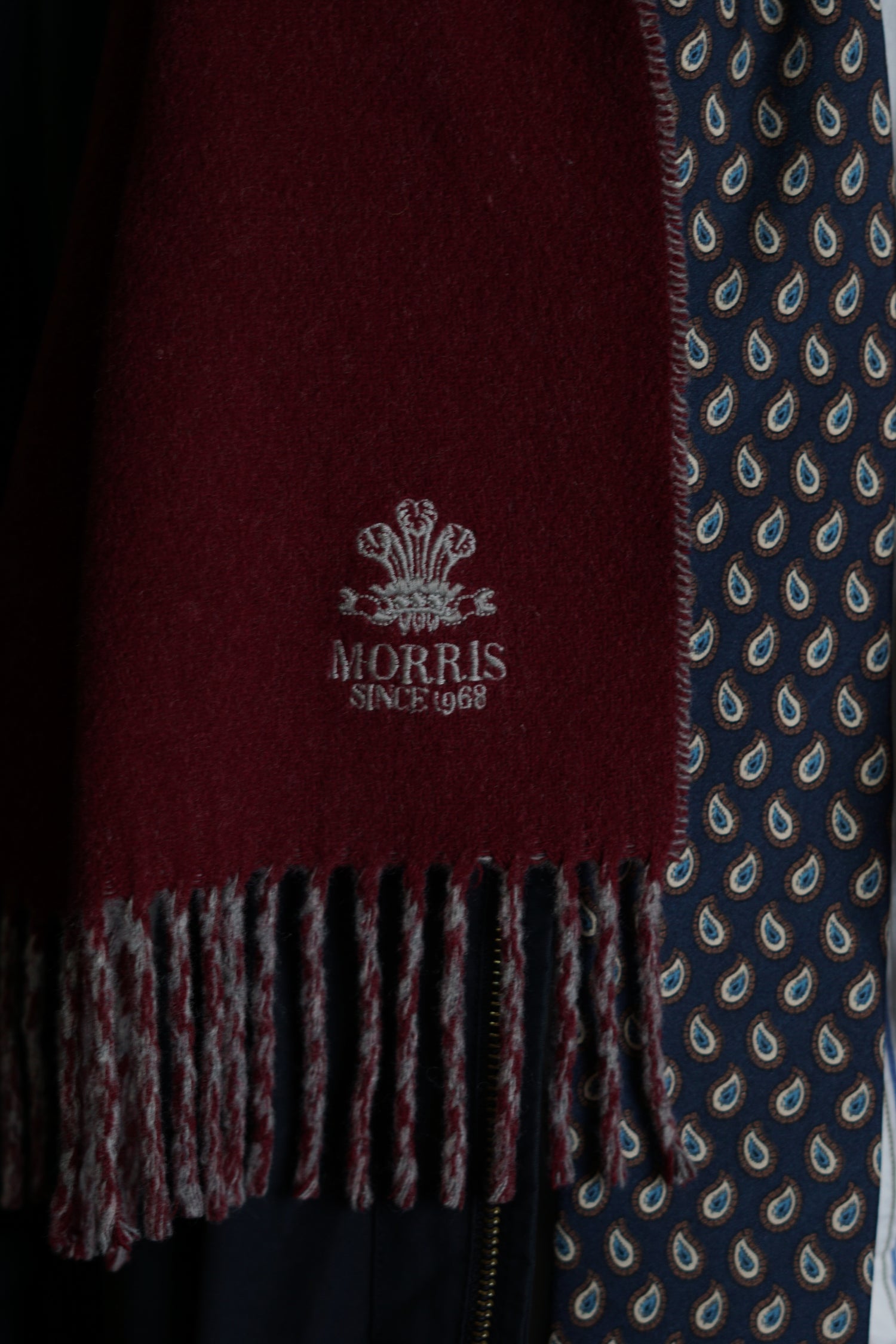 Morris Stockholm Red and Grey Virgin Wool Scarf