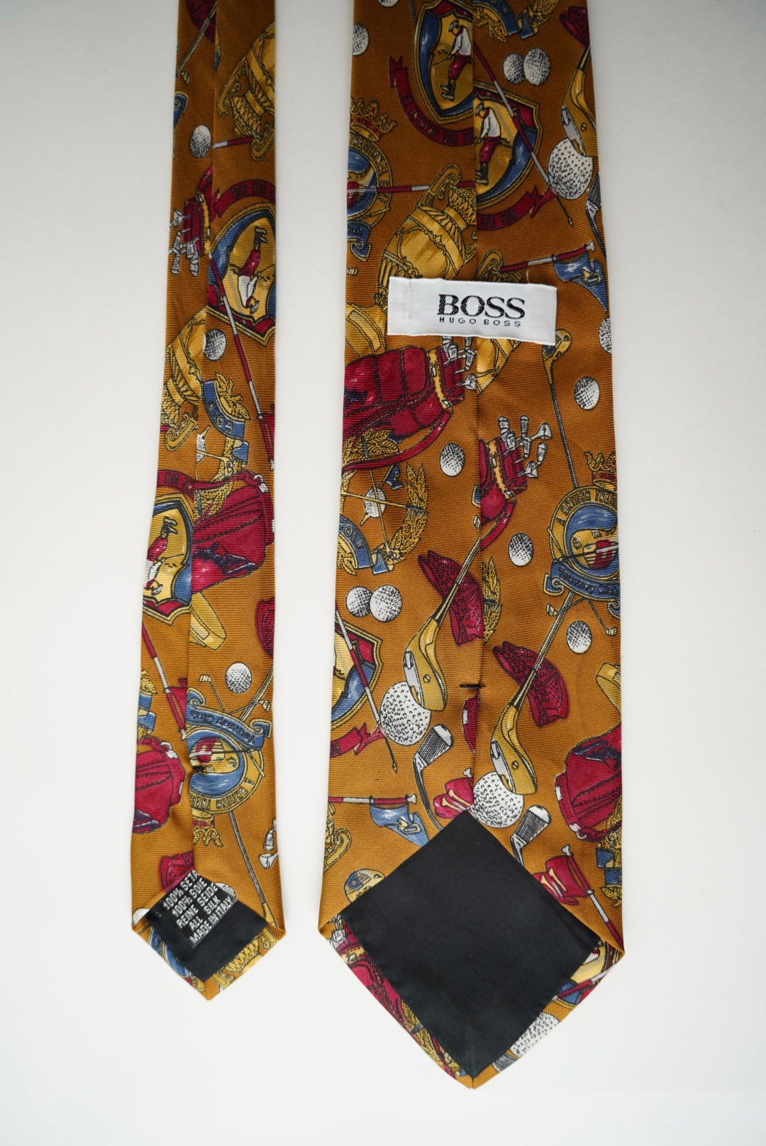 Hugo Boss Vintage Brown Golf Print Silk Tie