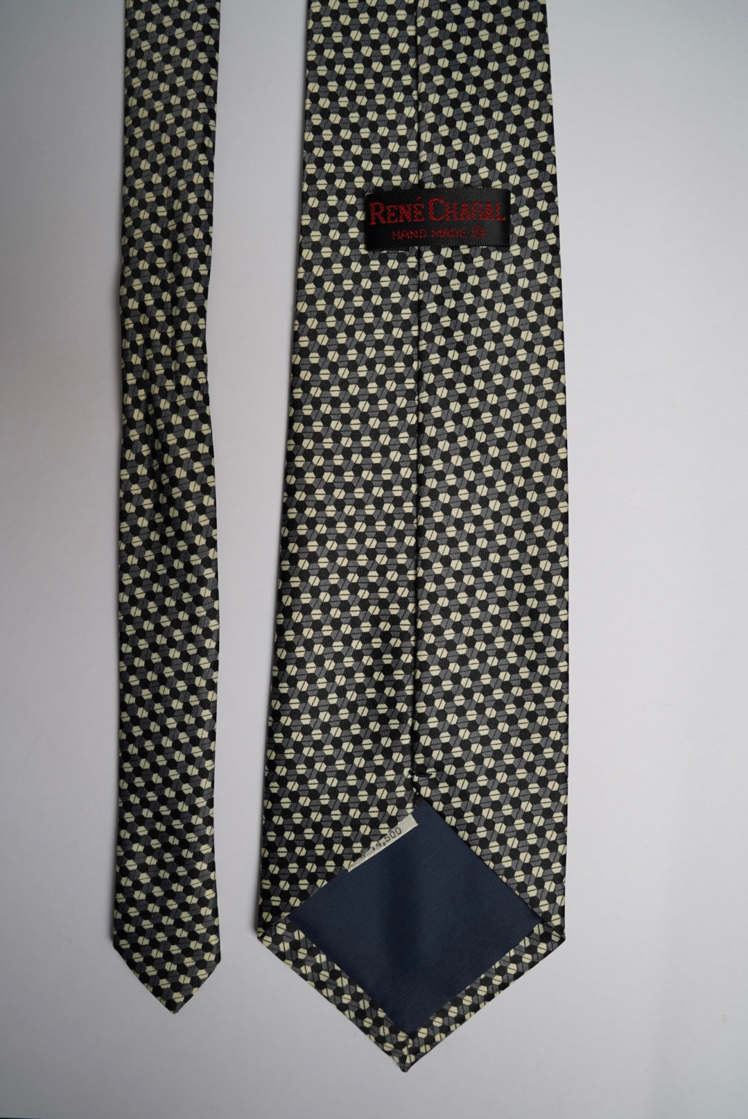 René Chagal Black, Grey and White Dotted Vintage Hand Made Myung Ju Silk Tie