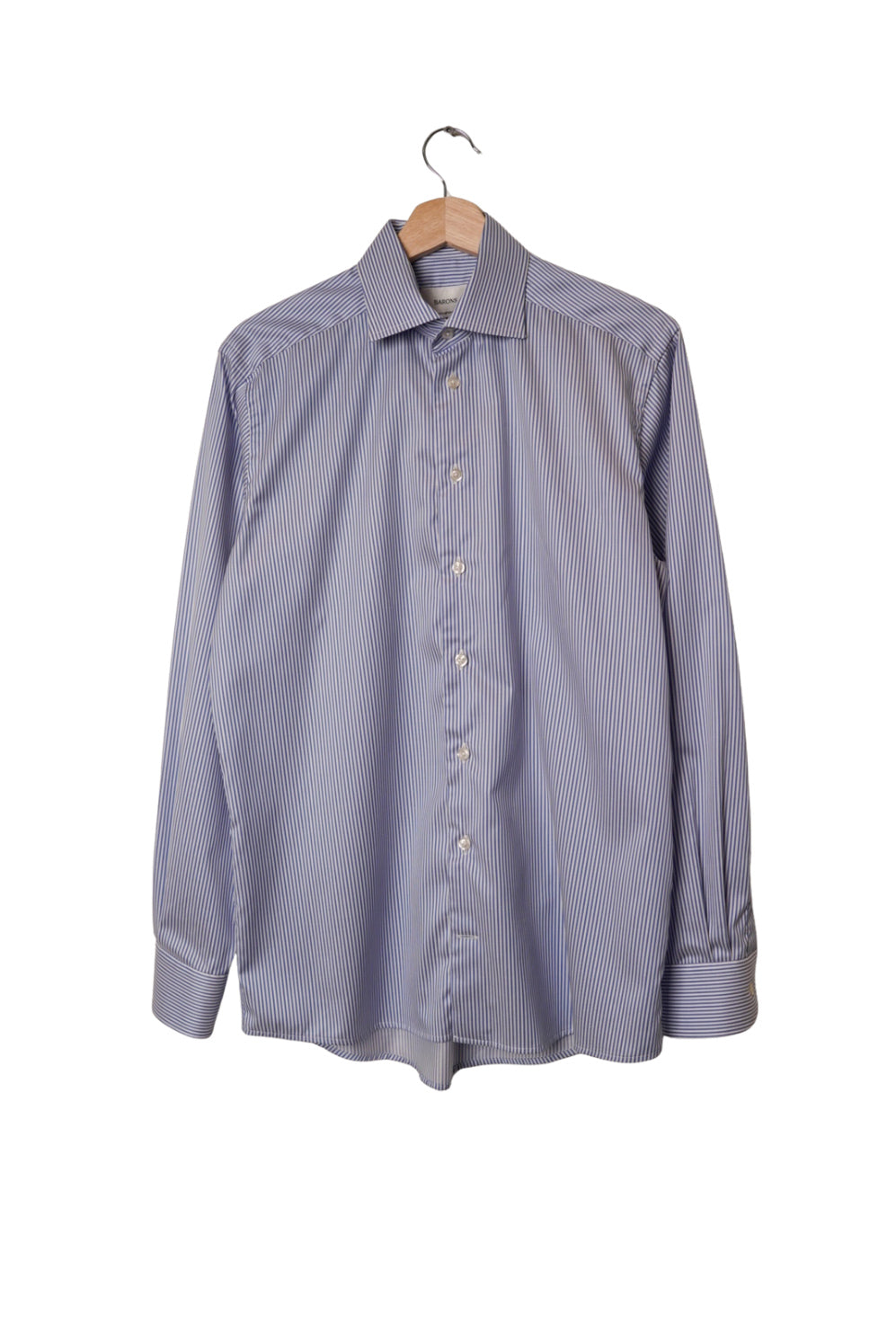 Barons White and Lightblue Striped Contemporary Cotton Business Shirt