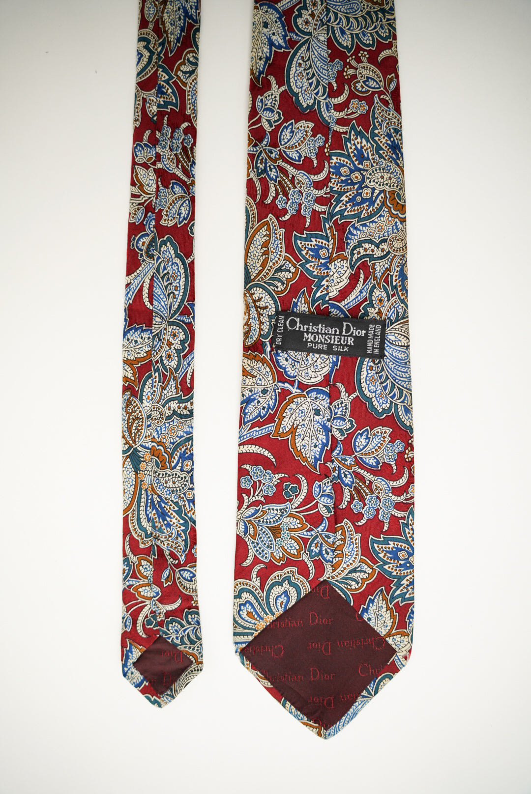 Christian Dior Monsieur Red Flower Print Silk Tie
