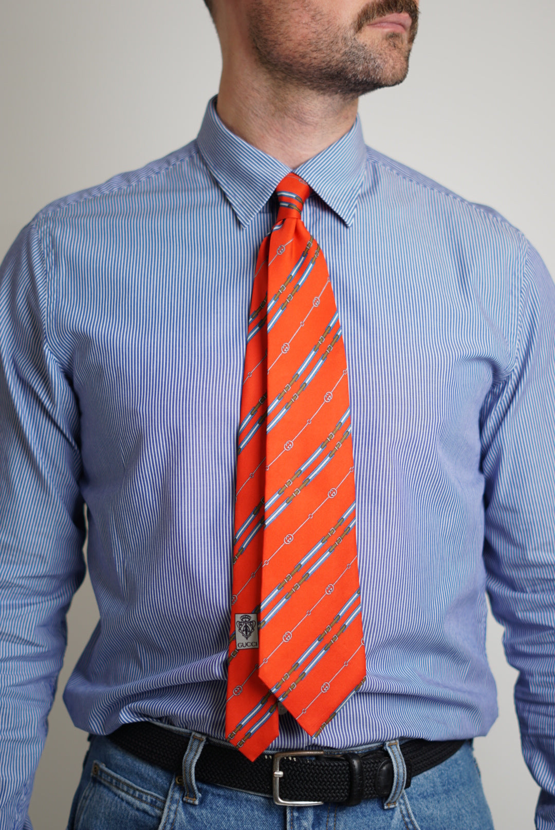 Gucci Red Belt Pattern Silk Tie