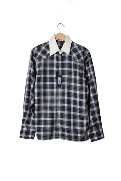 Sand Copenhagen Jeans Blue, Green and White Checkered White Collar Cotton Shirt