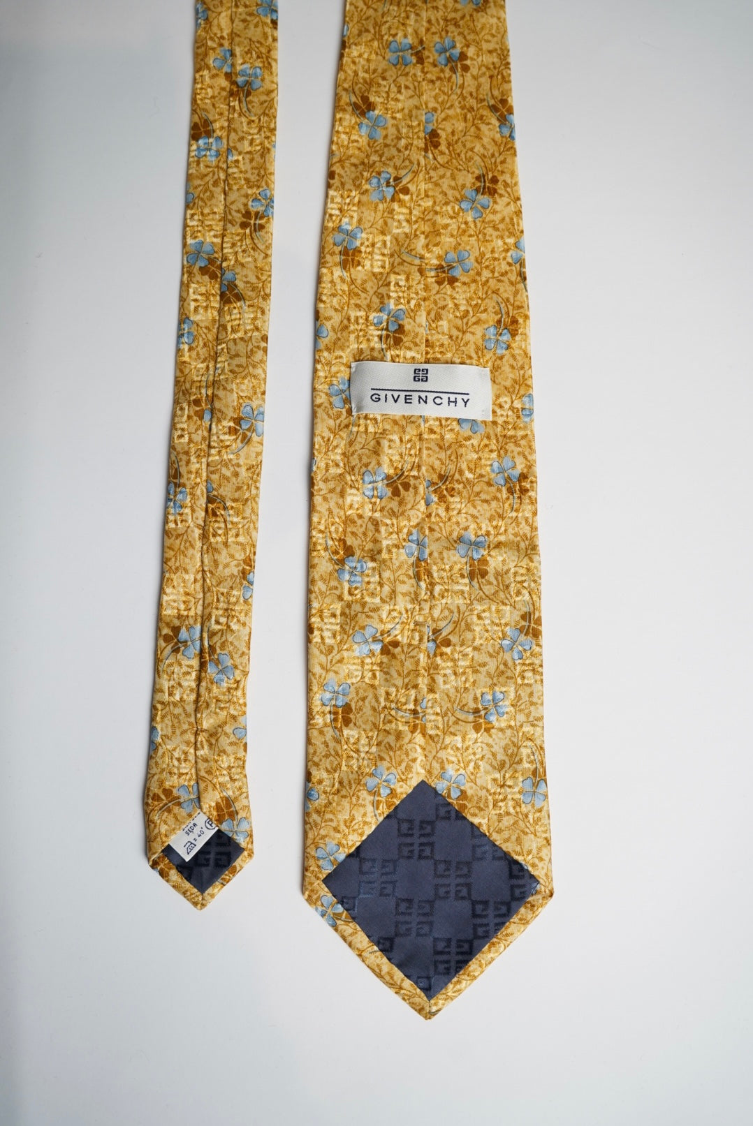 Givenchy Yellow, Light Blue and Brown Flower Print Silk Tie