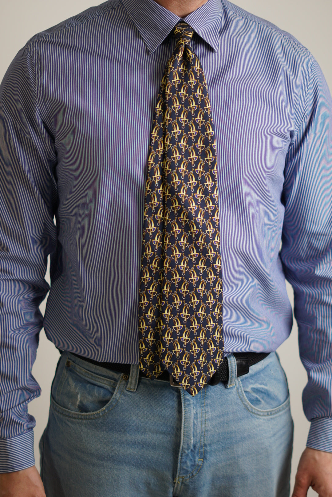 Pierre Balmain Navy Chain Pattern Silk Tie