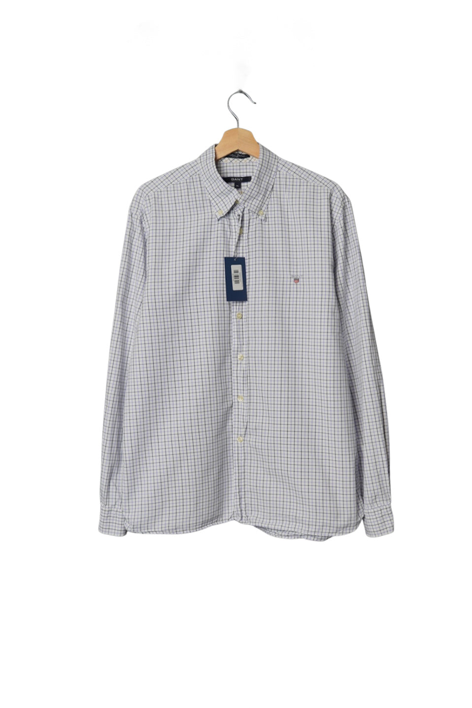 Gant White, Navy and Purple Checkered Fitted Washer Oxford Cotton Shirt