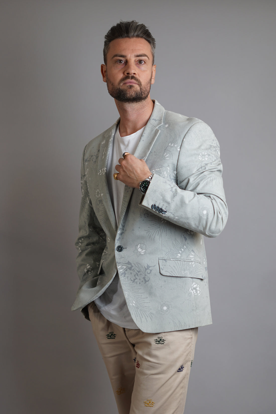 Bertoni Lightgrey Flower Pattern Blazer