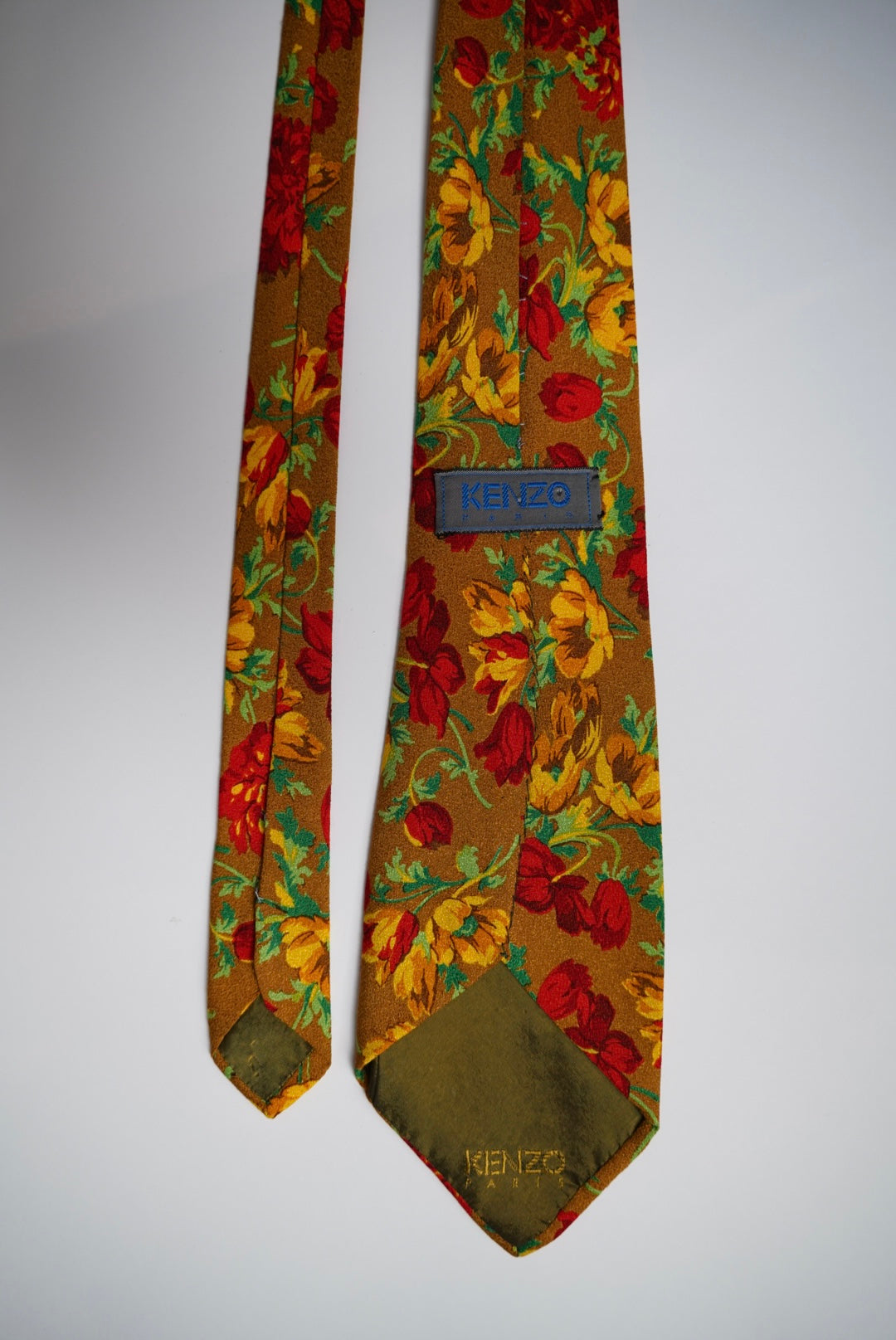 Kenzo Paris Light Brown Flower Print Vintage Tie