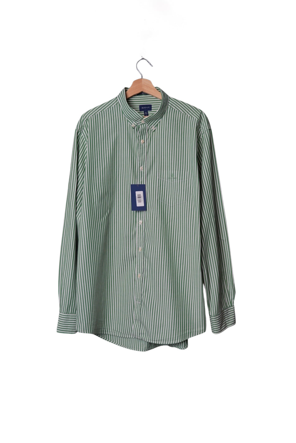 Gant Light Green and White Striped The Broadcloth Stripe Regular Cotton Button Down Shirt
